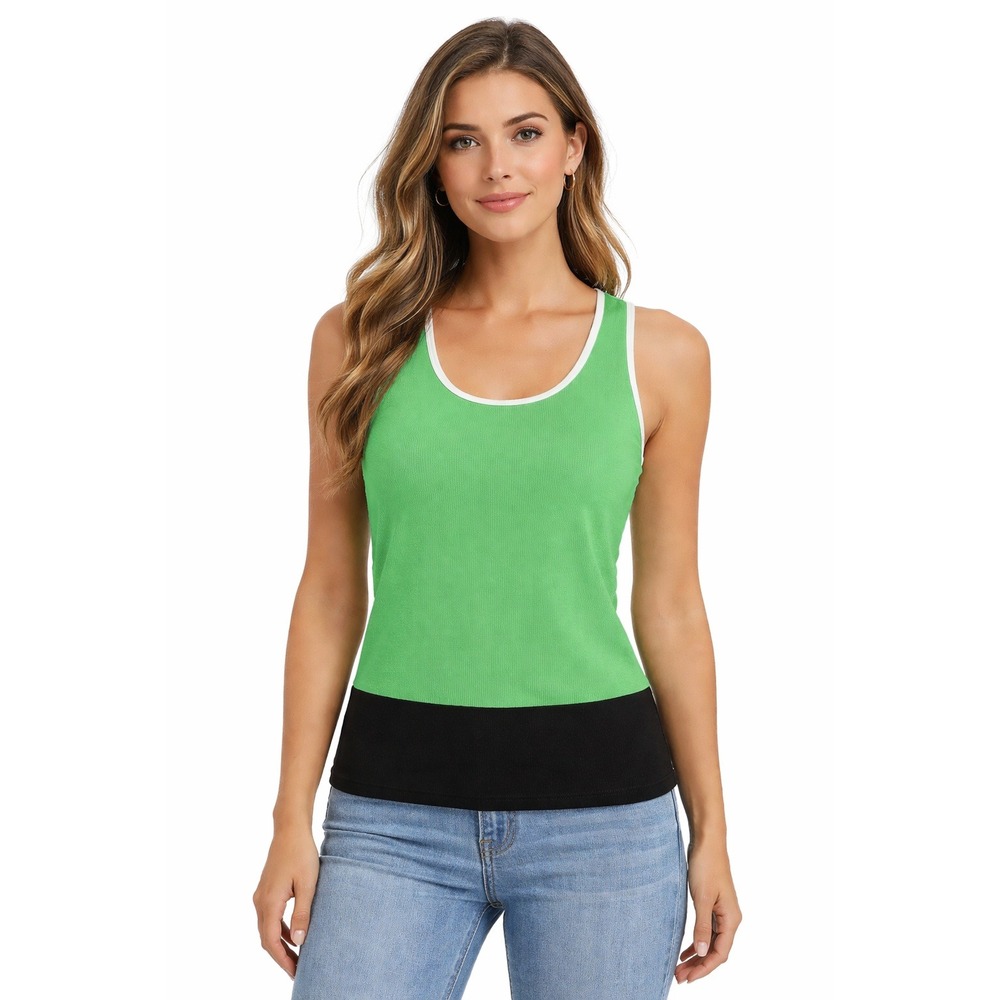 Ming Wang Tank Top Sweater Knit Womens Size Petite Small Green Colorblock